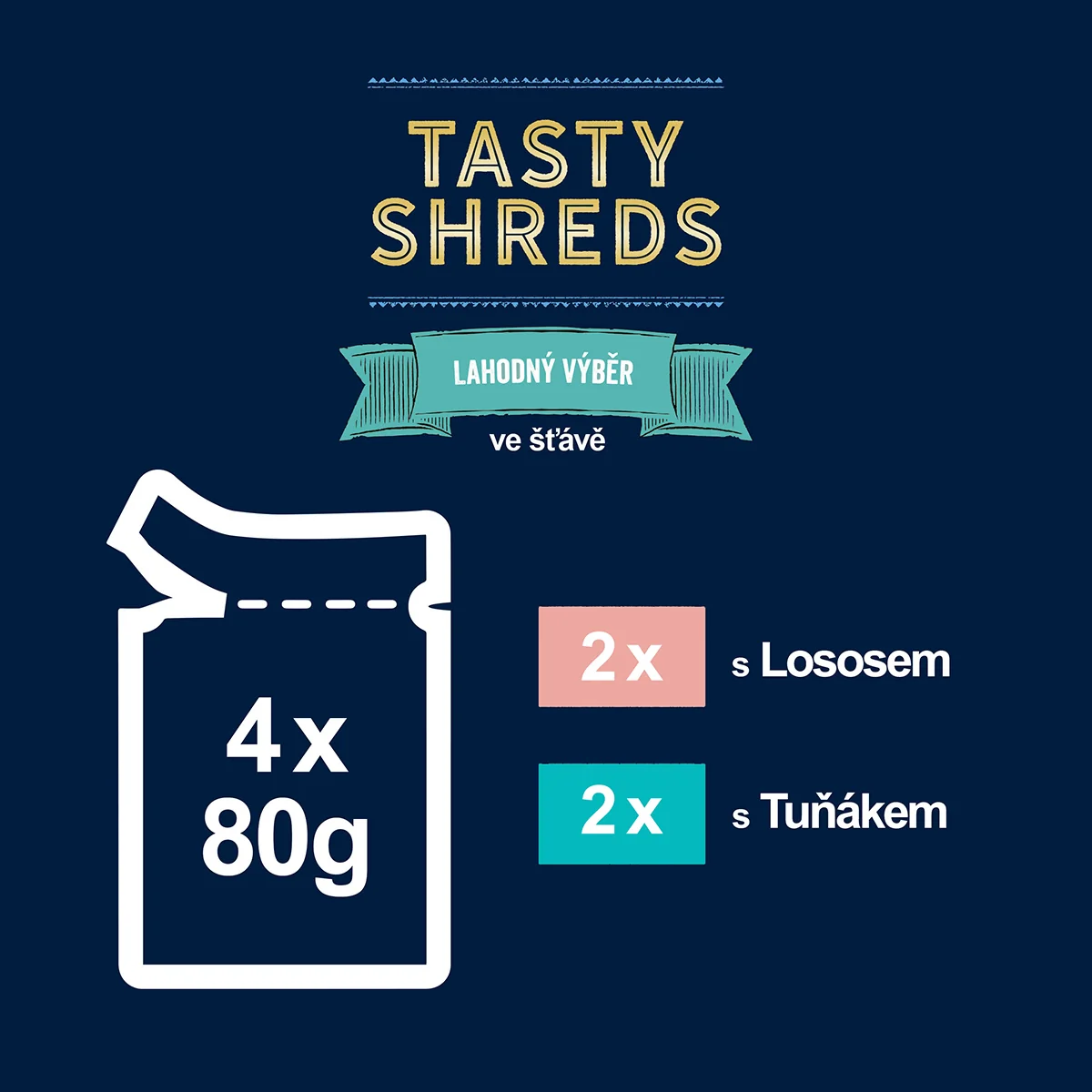 Felix Tasty Shreds kapsičky pre mačky losos, tuniak v šťave 4×80 g 4×80 g, kompletné krmivo pre dospelé mačky