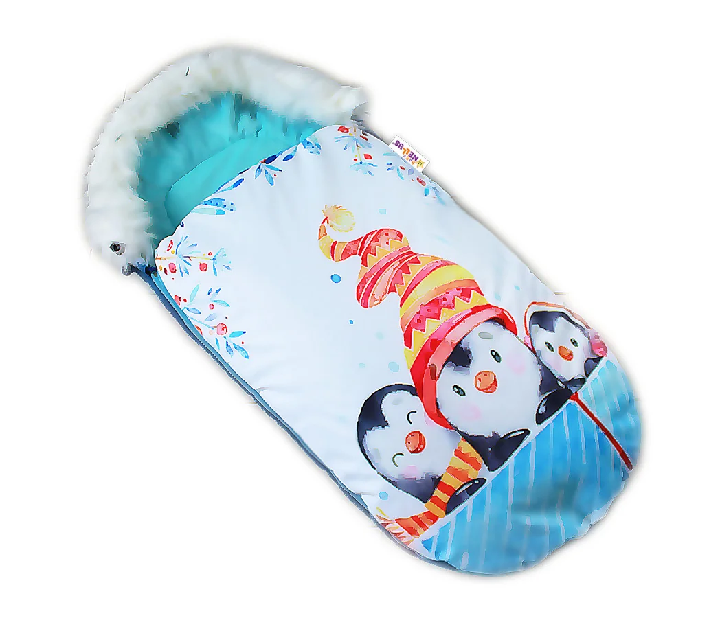 Fusak Baby Nellys Winter Friends Lux velvet s kožušinkou, 105x55 cm - kamaráti / tyrkys 