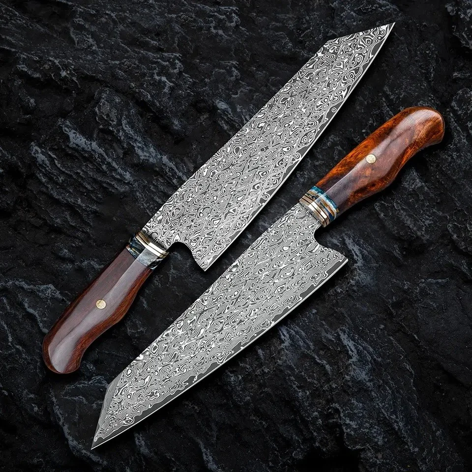 Damaškový kuchynský nôž Tenchi-Hnedá 1ks, 31,5cm, 196,3g