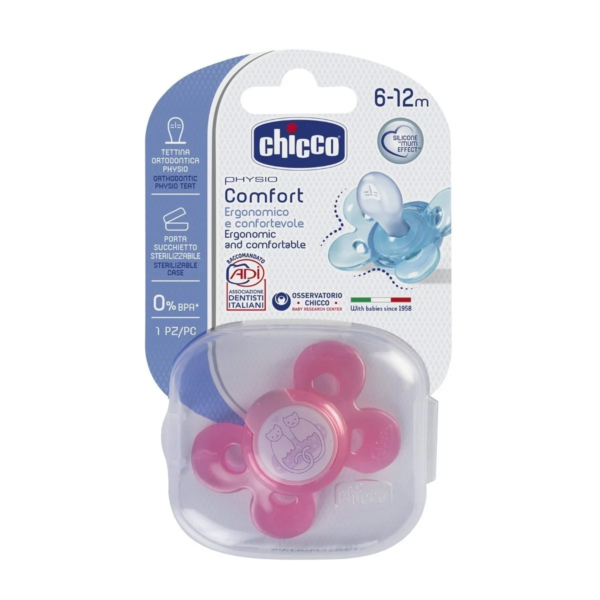 Chicco PHYSIO COMFORT silikónový cumlík, ružový, 6m+