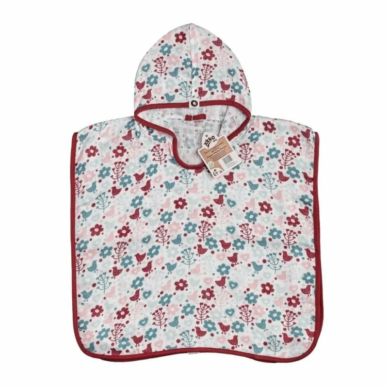 XKKO BMB bambusové pončo s kapucňou Flowers & Birds Girls, veľ. 1 (1–2 r.)