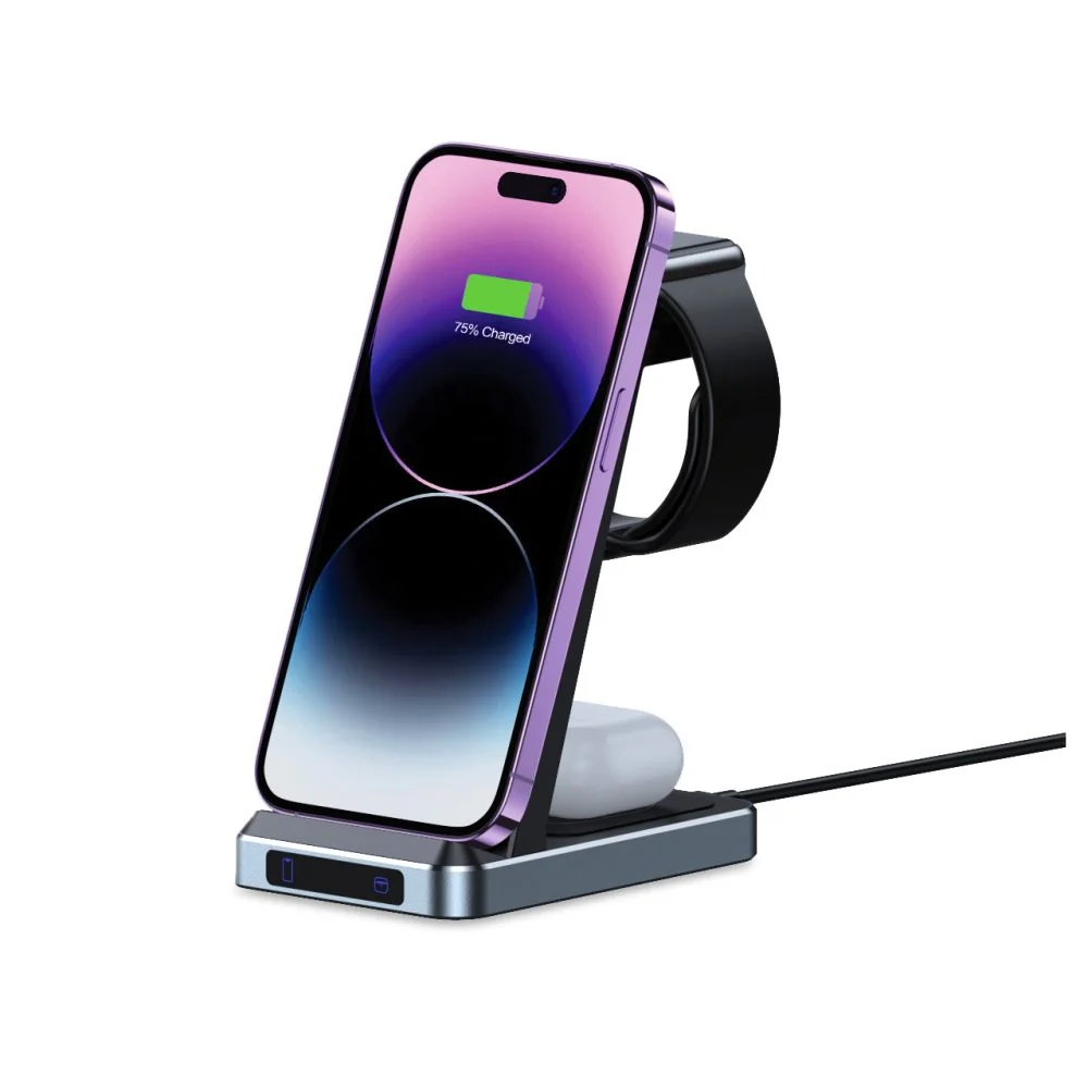 Tech-Protect A26 3in1 bezdrôtová nabíjačka na mobil / Apple Watch / Airpods, čierna rpods, čierna