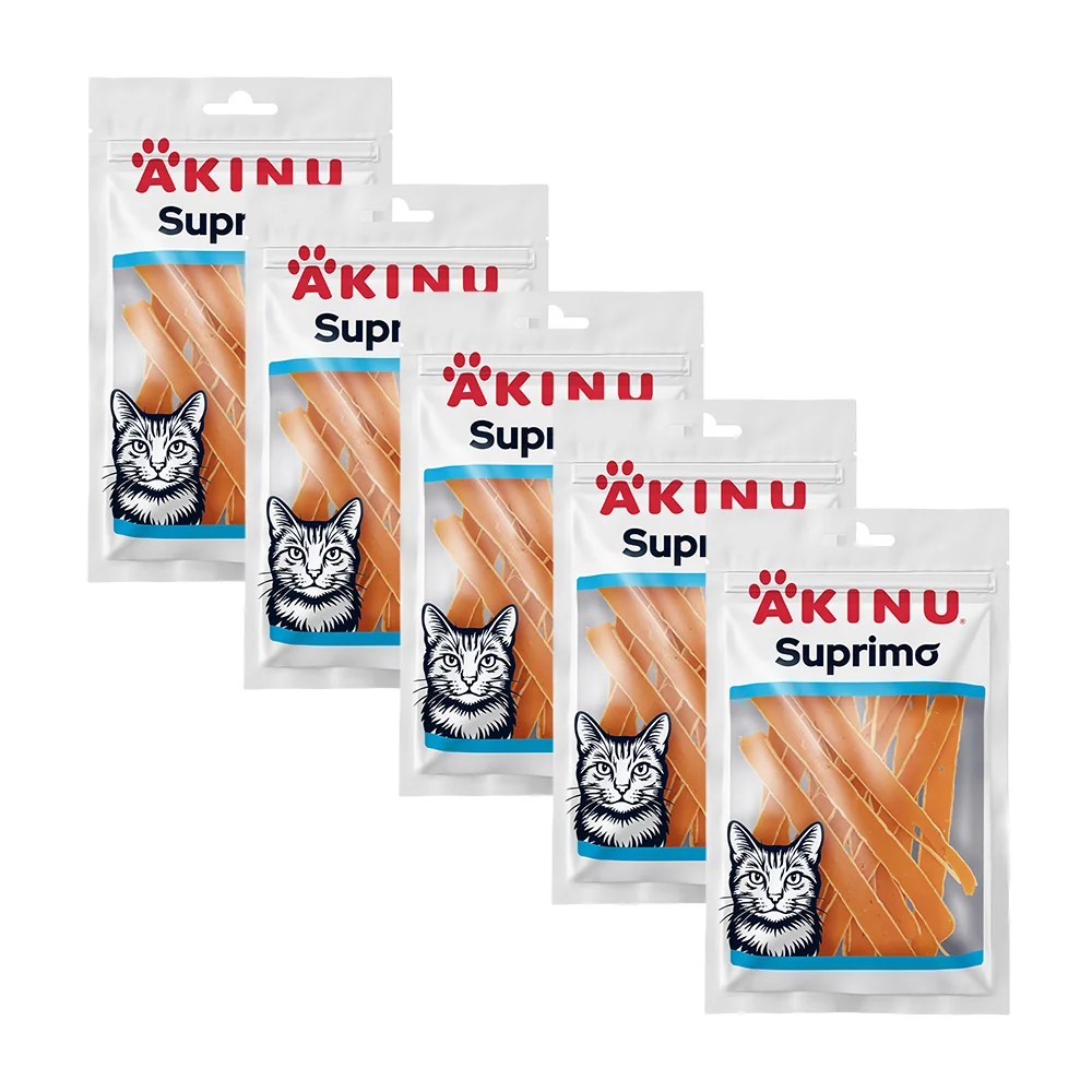 Akinu SUPRIMO Losos s treskou mini prúžky pre mačky 50 g MTP 5 ks