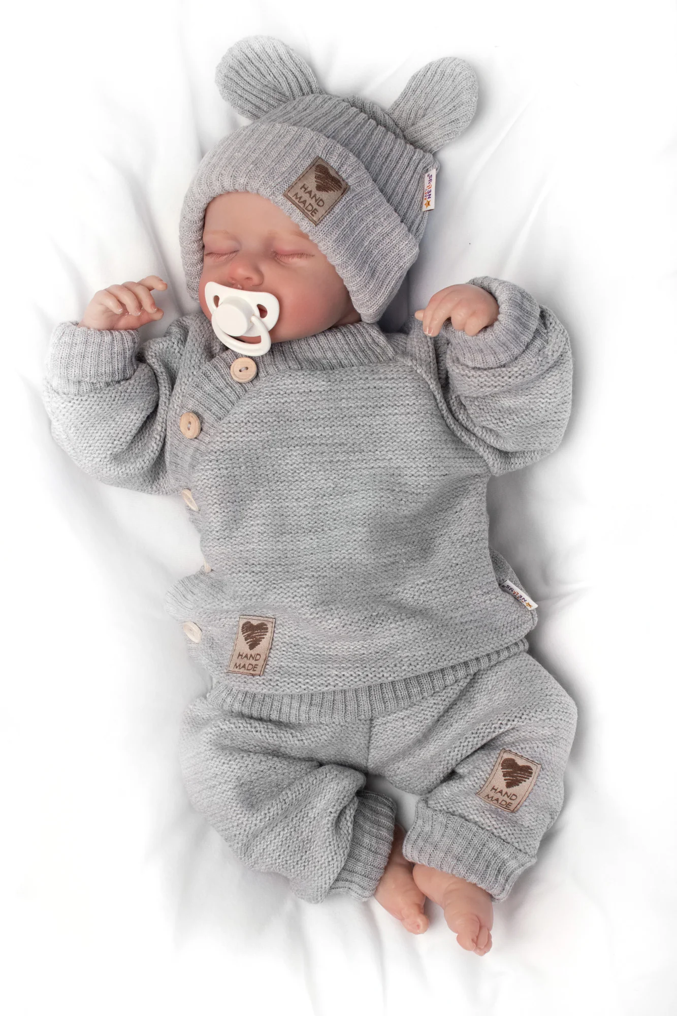 Detský pletený svetrík s gombíkmi, zap. bokom, Handmade Baby Nellys, sivý, veľ. 68/74