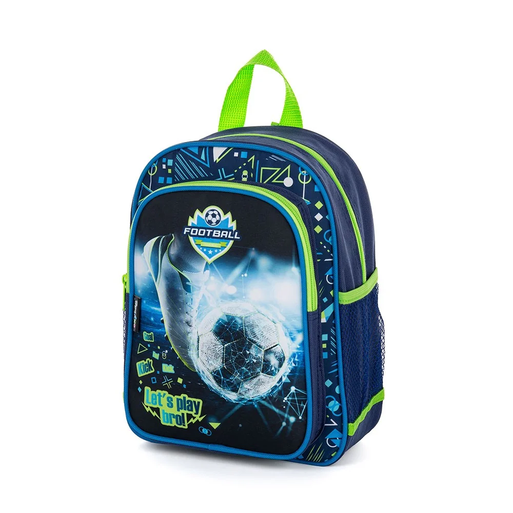 Detský predškolský batoh futbal modrý, 30 cm