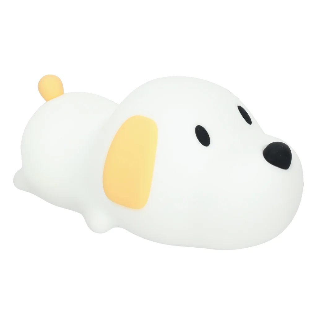 Detská silikónová nočná lampa – biely ležiaci pes, USB nabíjanie