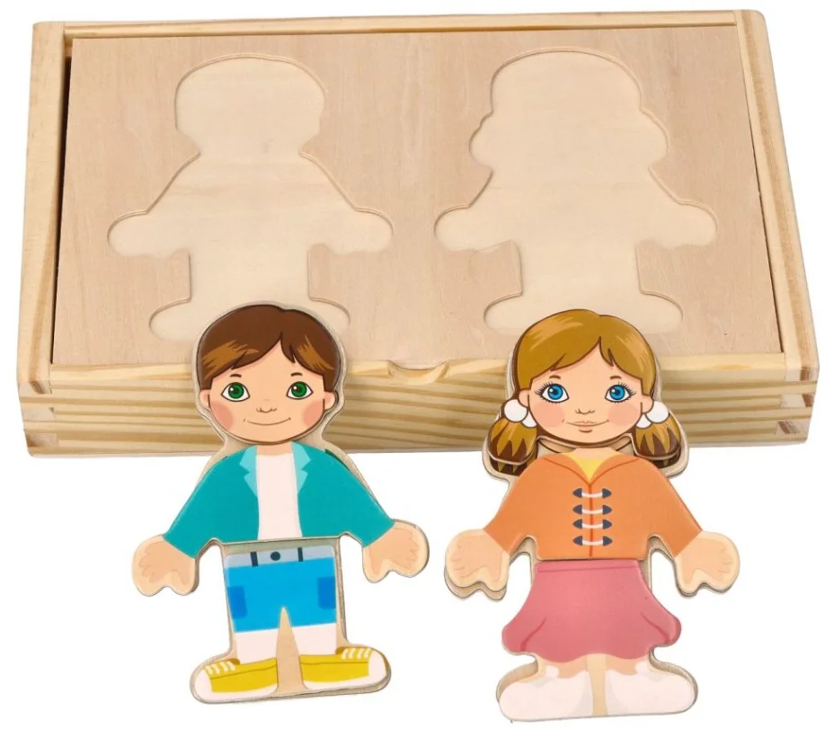 Adam Toys Drevená magnetická skladačka v obliekaní - Holka a chlapec