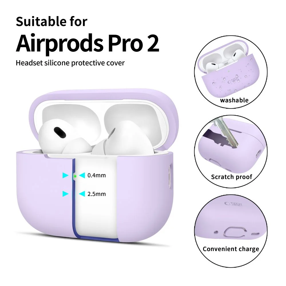 Tech-Protect Silicone puzdro na Apple AirPods Pro 1 / 2, fialové