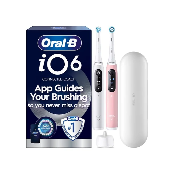 Oral-B iO 6 Duo elektrické zubné kefky + cestovné puzdro, biela a ružová 1 set