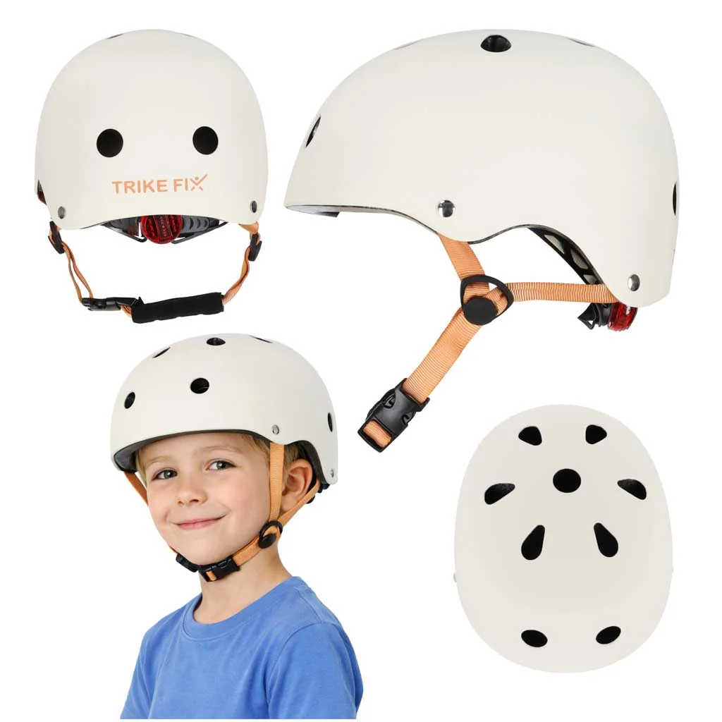Detská cyklistická prilba s LED, veľkosť S 48–54 cm, béžová