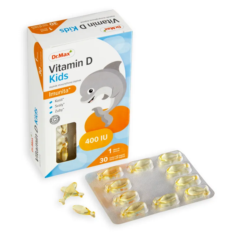 Dr. Max Vitamin D3 Kids 400 I.U. 1×30 cps, výživový doplnok