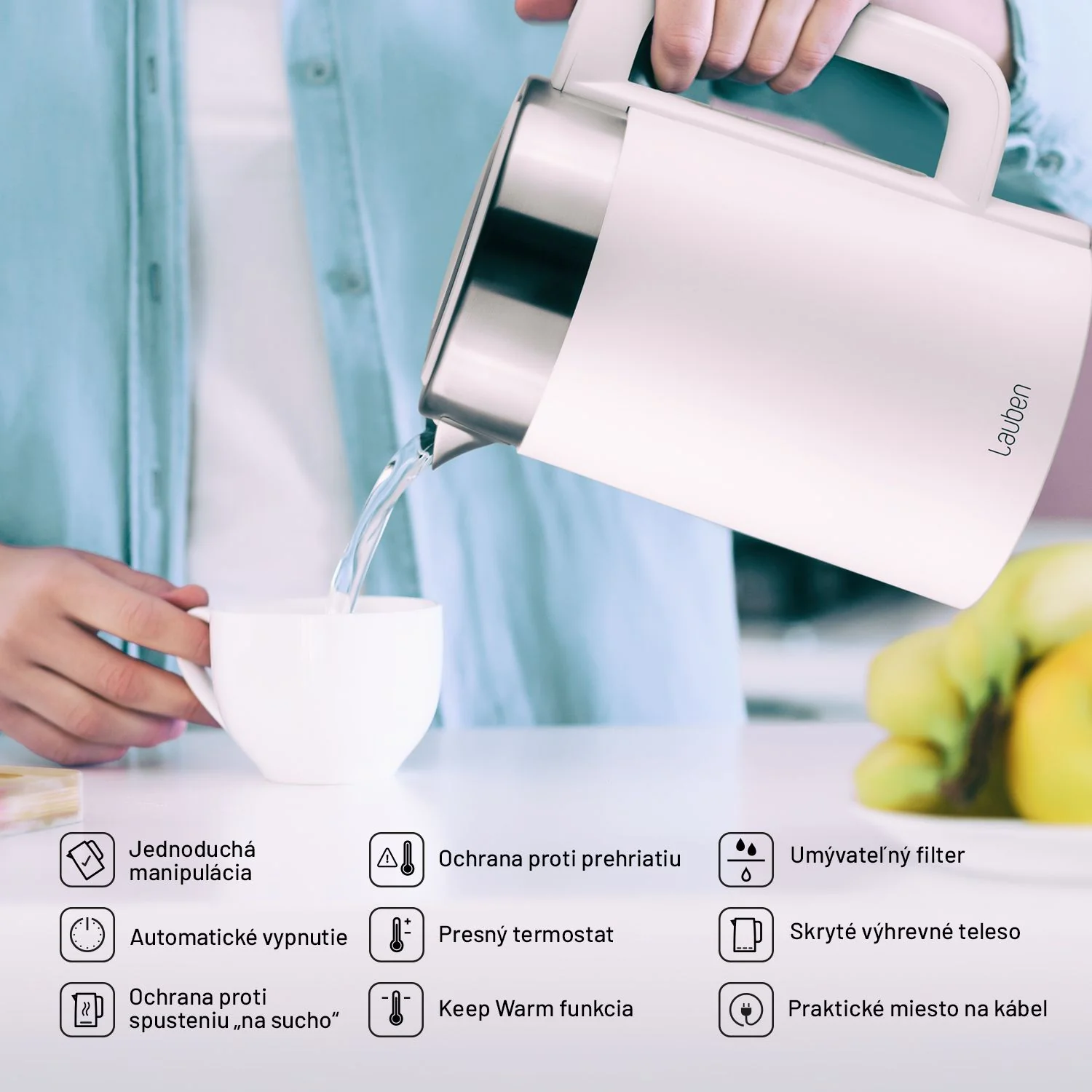 Lauben Electric Kettle EK17WS 1×1 ks, rychlovarná kanvica