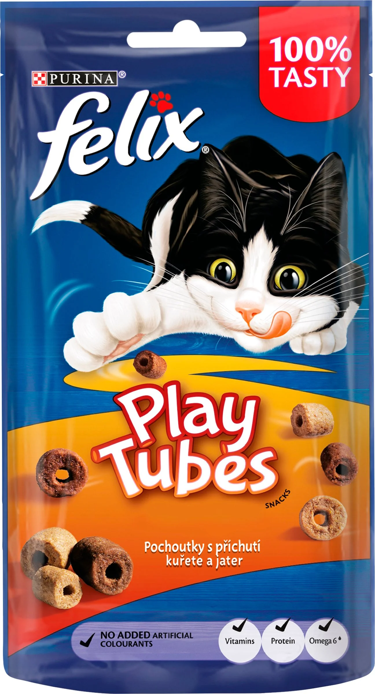 FELIX PLAY TUBES s príchuťou kuraťa a pečene 50g 1×50 g, maškrty pre mačky