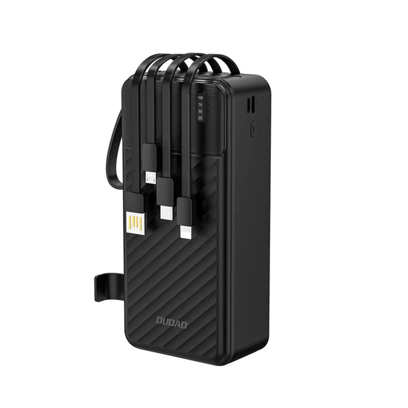 Dudao K11 Max Power Bank 30000mAh + kábel USB / USB-C / Lightning / Micro USB 10W, čierny cro USB 10W, čierny