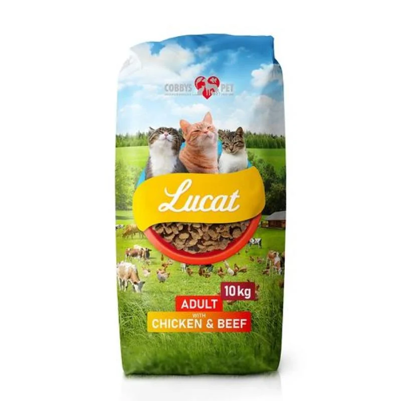 COBBYS PET LUCAT Adult Chicken & Beef 10kg plnohodnotné krmivo pre mačky s hovädzím a kuracím mäsom