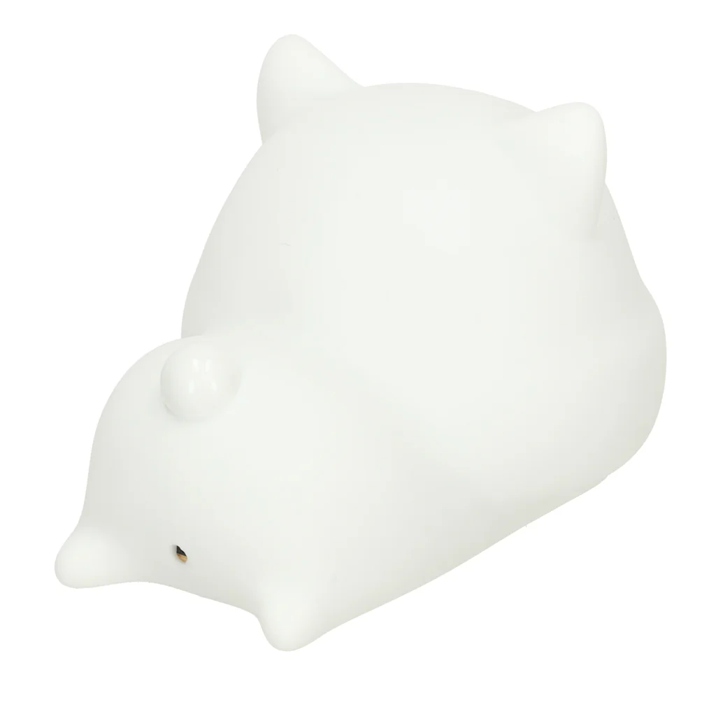 Detská silikónová nočná lampa – biela ležiaca mačka, USB nabíjanie