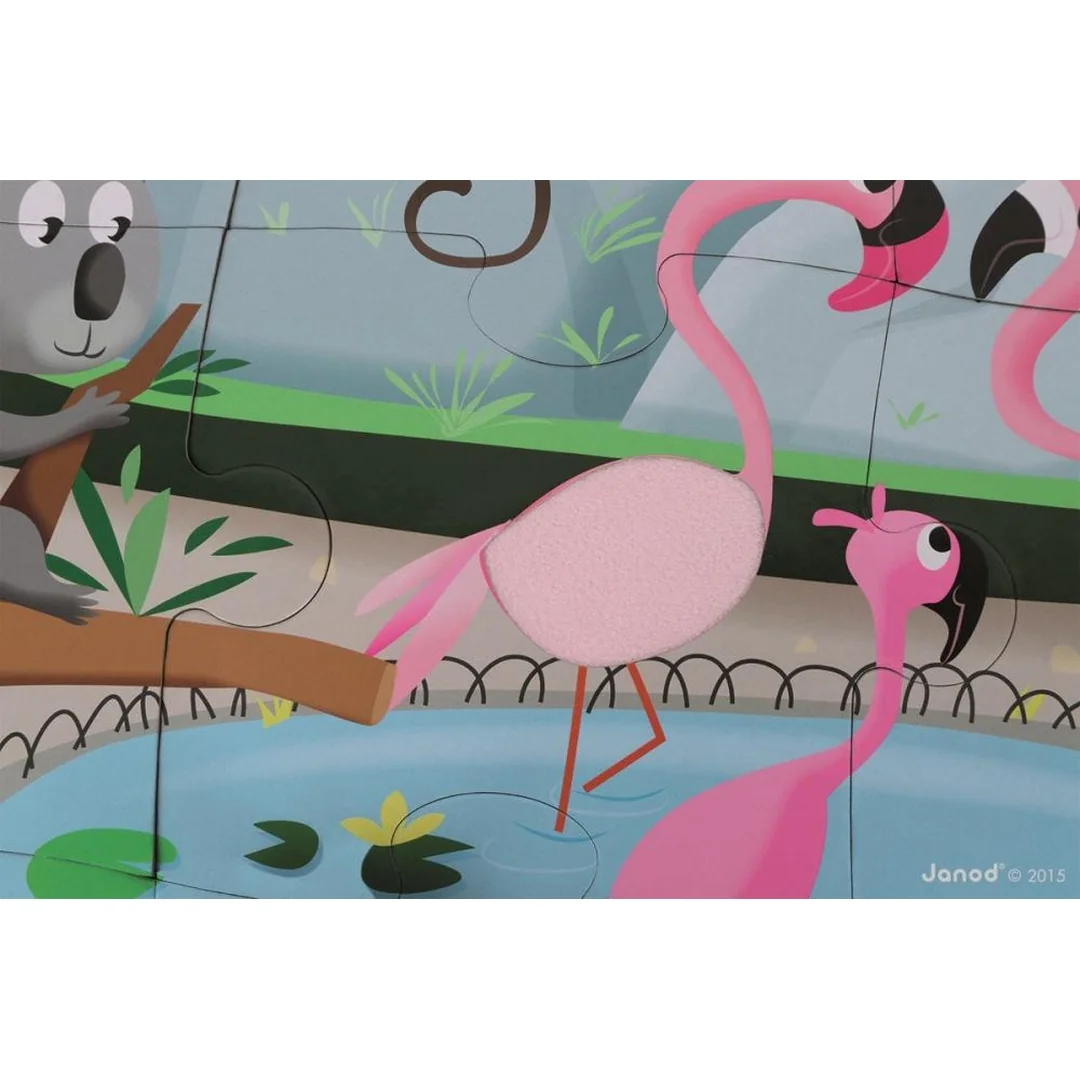 Janod Puzzle dotykové Deň v zoologickej záhrade s textúrou 20 ks