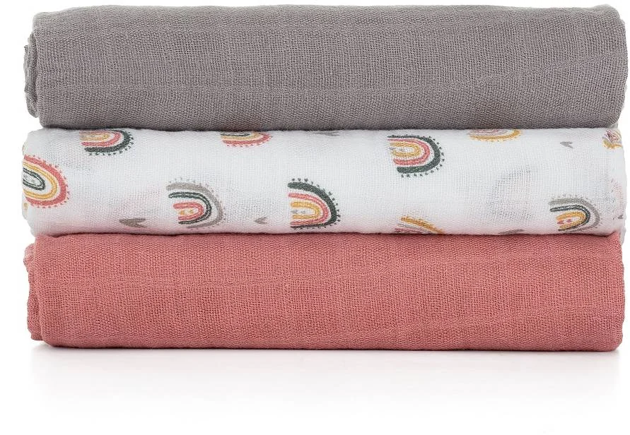 PETITE&MARS Sada plienok bambusová mušelínová 3ks Moussy Rose Rainbows, 68 x 68 cm 1×3 ks, sada plienok