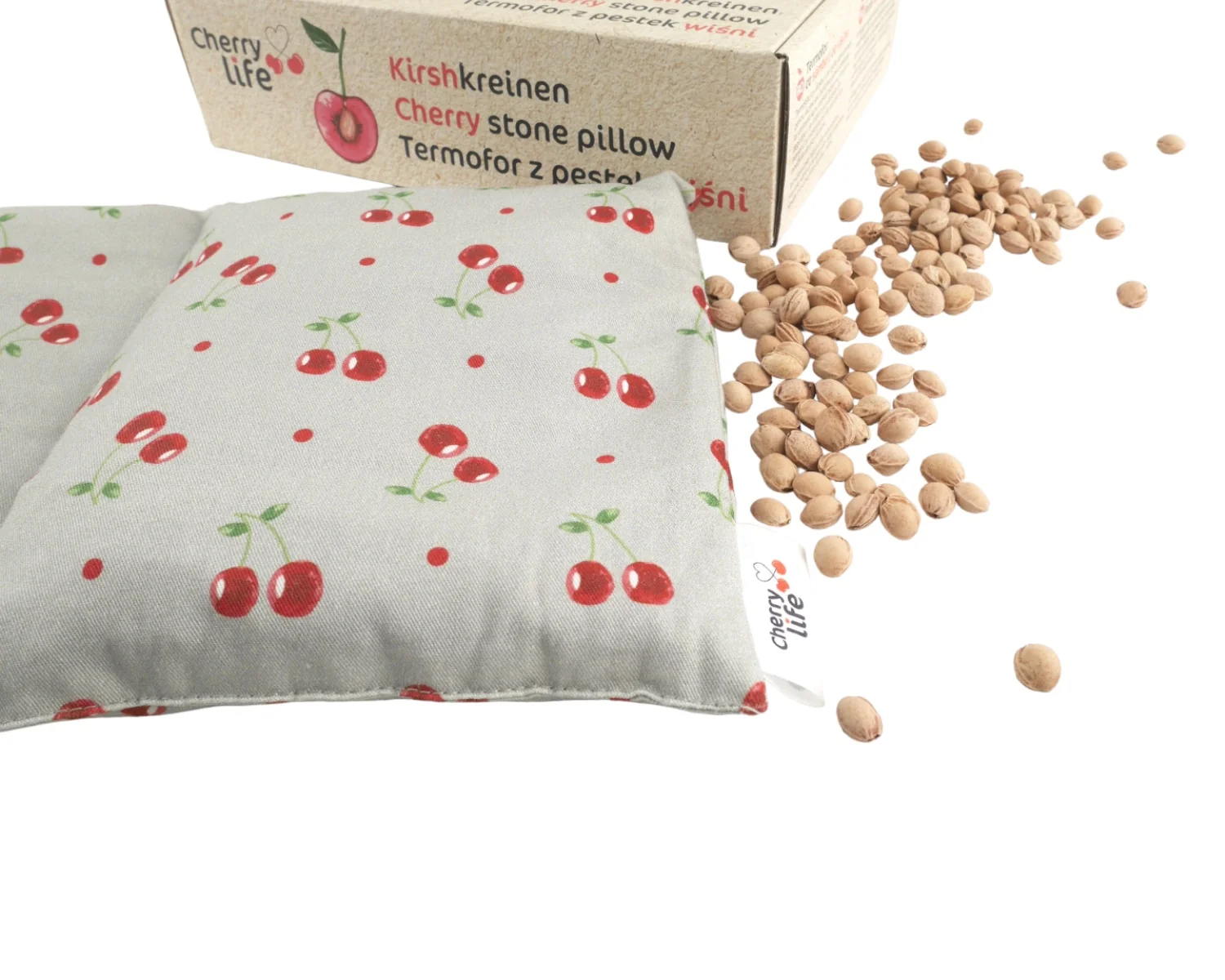 Trojkomorový nahrievací pás s čerešňovými kôstkami, termofor -  Cherry life, sivý