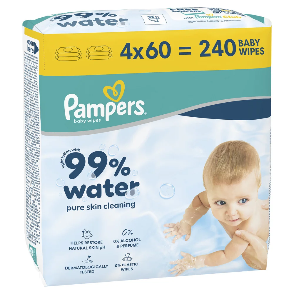 Pampers 99 % Water detské čistiace obrúsky 4 x 60 ks
