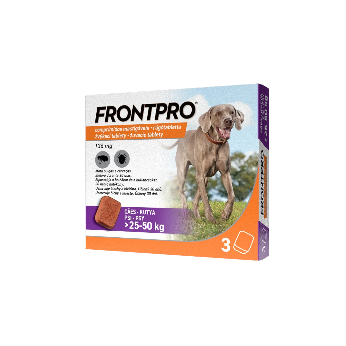 FRONTPRO® antiparazitárne žuvacie tablety pre psy (25-50 kg) 1×3 tbl, antiparazitárne tablety