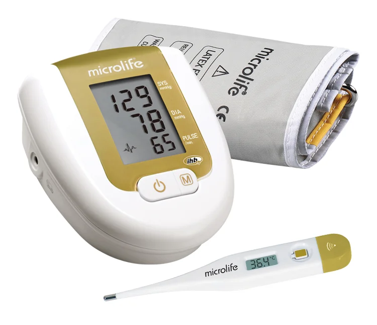 MICROLIFE TLAKOMER DIGITÁLNY BP 3AG1 ZLATÝ automatický s adaptérom na rameno 1ks + digitálny teplomer MT 3001 zadarmo, 1x1 set