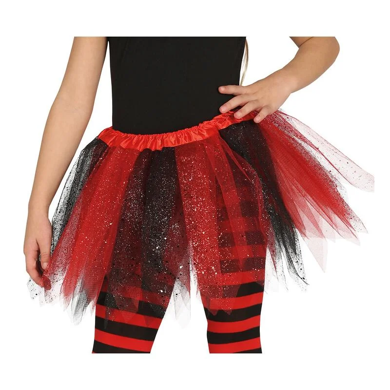 Guirca Detská tutu sukňa červeno-čierna s trblietkami 30cm