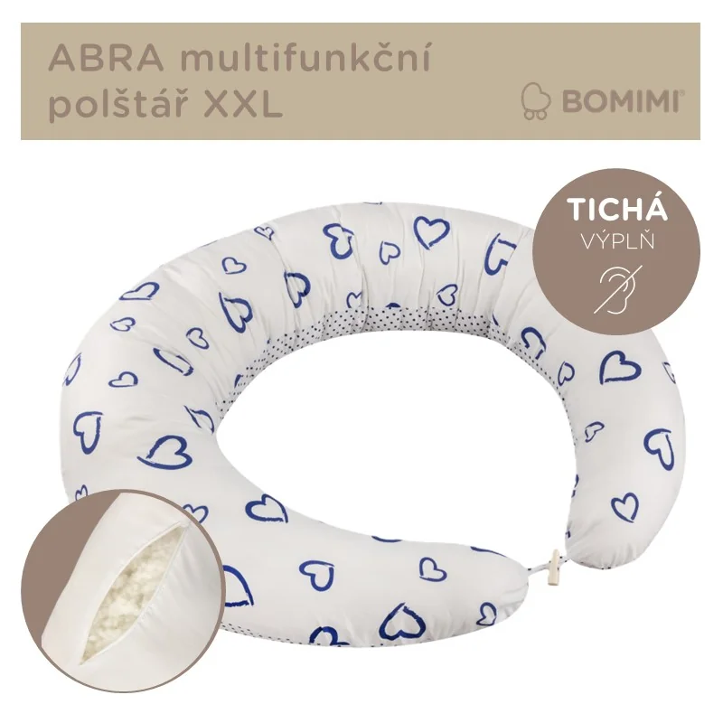 Bomimi ABRA tehotenský a dojčiaci vankúš XXL, srdcia-bodky modrá/biela