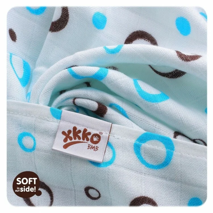 XKKO BMB Bambusová plienka Spirals&Bubbles 70x70 - Cyan MIX (3ks) 1×1 ks