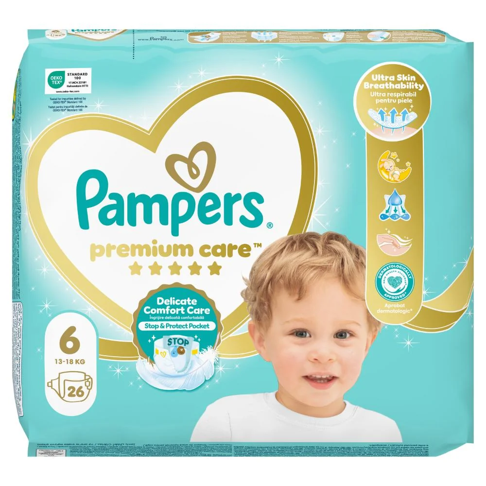 Pampers Premium Care detské plienky, veľkosť 6, 13kg-18kg 26 ks