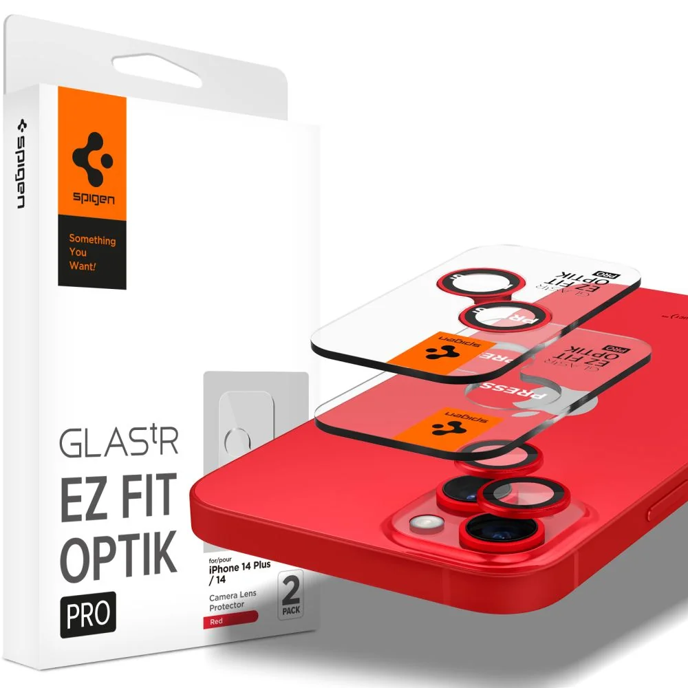Spigen Ez Fit Optik 2x ochranné sklo na kameru na iPhone 14 / 14 Plus / 15 / 15 Plus, červené / 15 / 15 Plus, červené