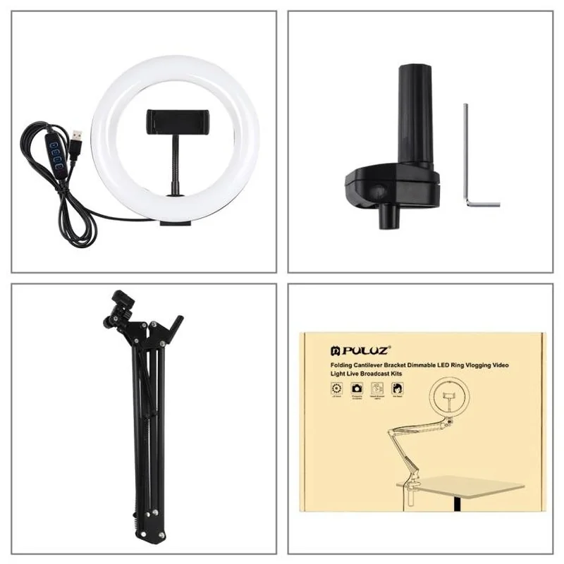 PULUZ Selfie Ring kruhové LED svetlo 7.9'' + držiak na stôl, čierne