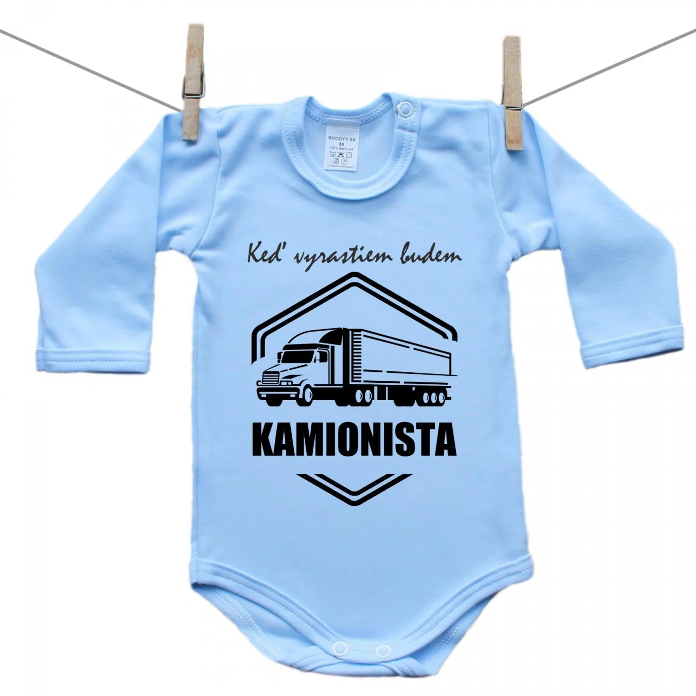 Boodyy Modré body s dlhým rukávom Keď vyrastiem budem kamionista Veľkosť: 92