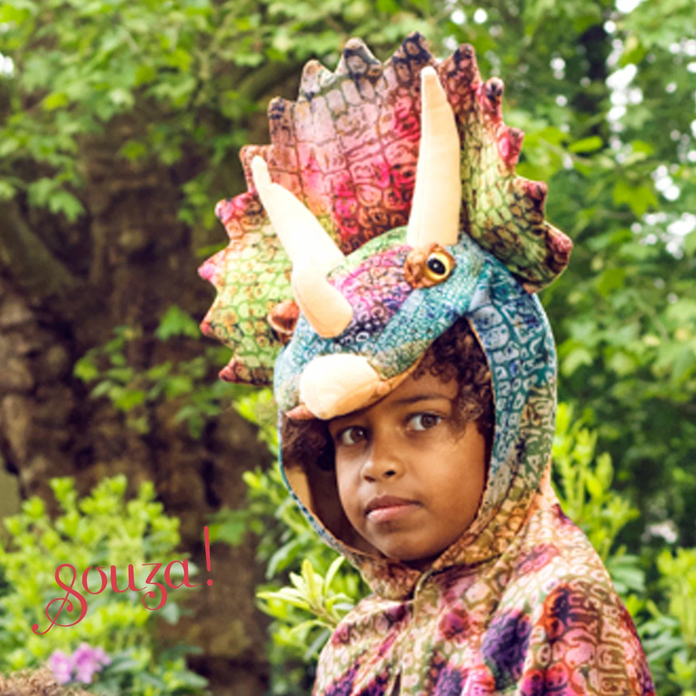 Souza! - detský kostým - dinosaurí plášť Triceratops - 4 až 7 rokov, 104 - 122 cm