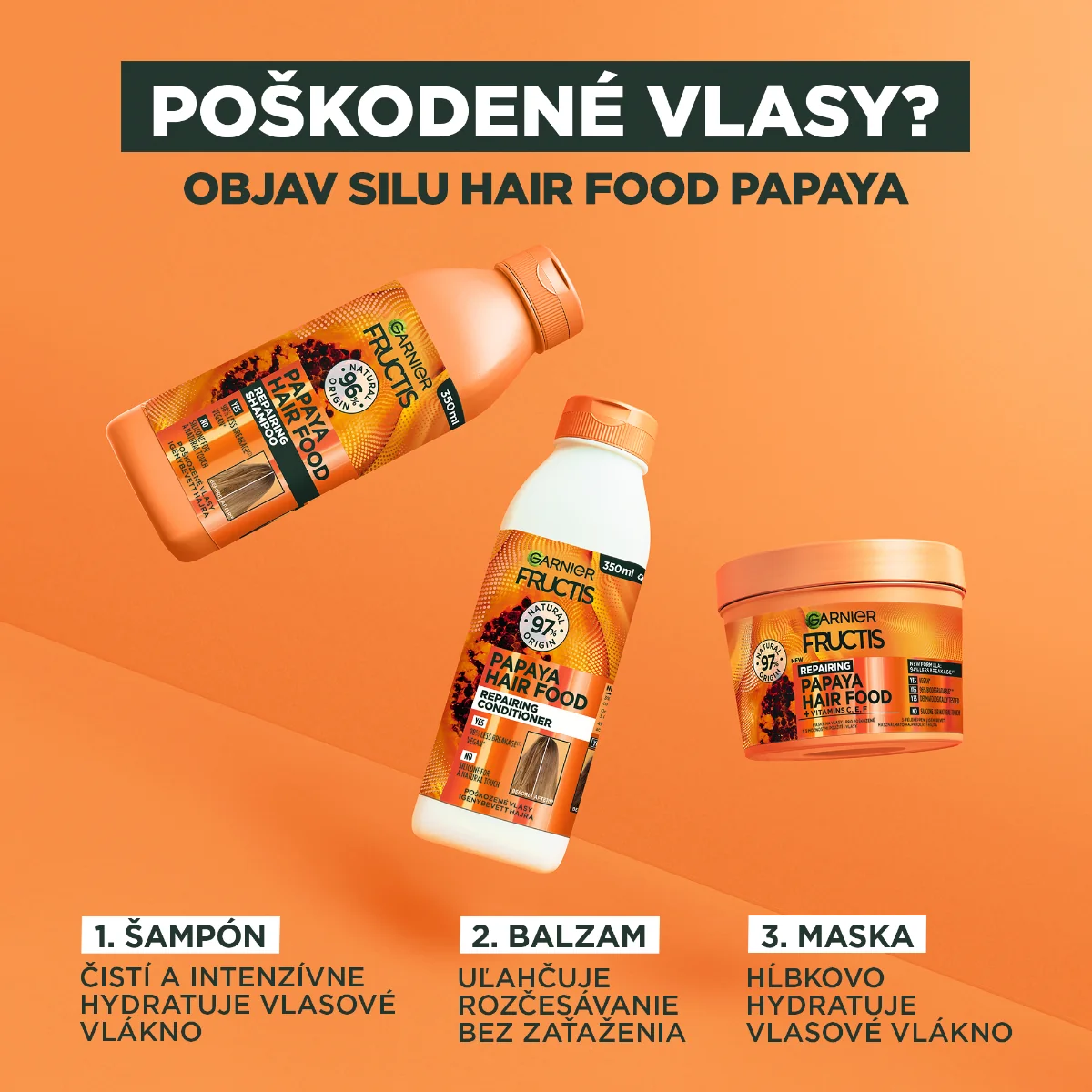Garnier Fructis Hair Food Papaya regeneračná maska na poškodené vlasy, 400 ml 1×400 ml, maska na vlasy