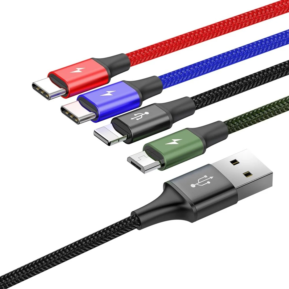 Baseus 4in1 kábel USB - 2x USB-C / Lightning / micro USB 3.5A 1.2m, čierny erny