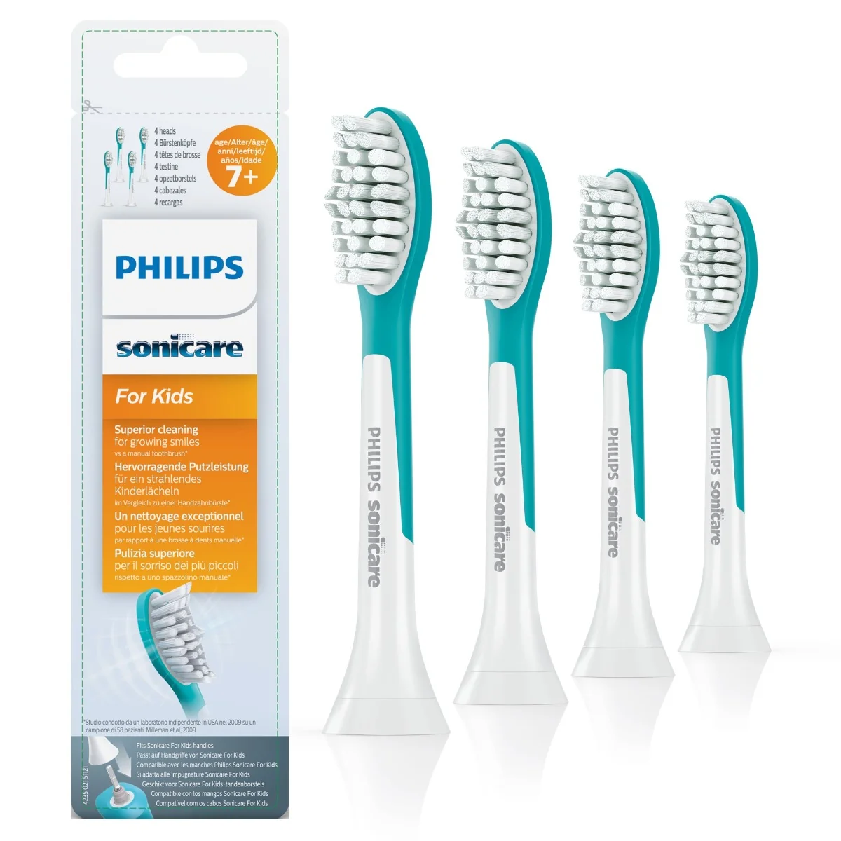 Philips - Nástavce HX6044/33 For Kids Standard pre Sonicare 3. generácie, aqua 1×4 ks, hlavica na sonickú kefku pre deti