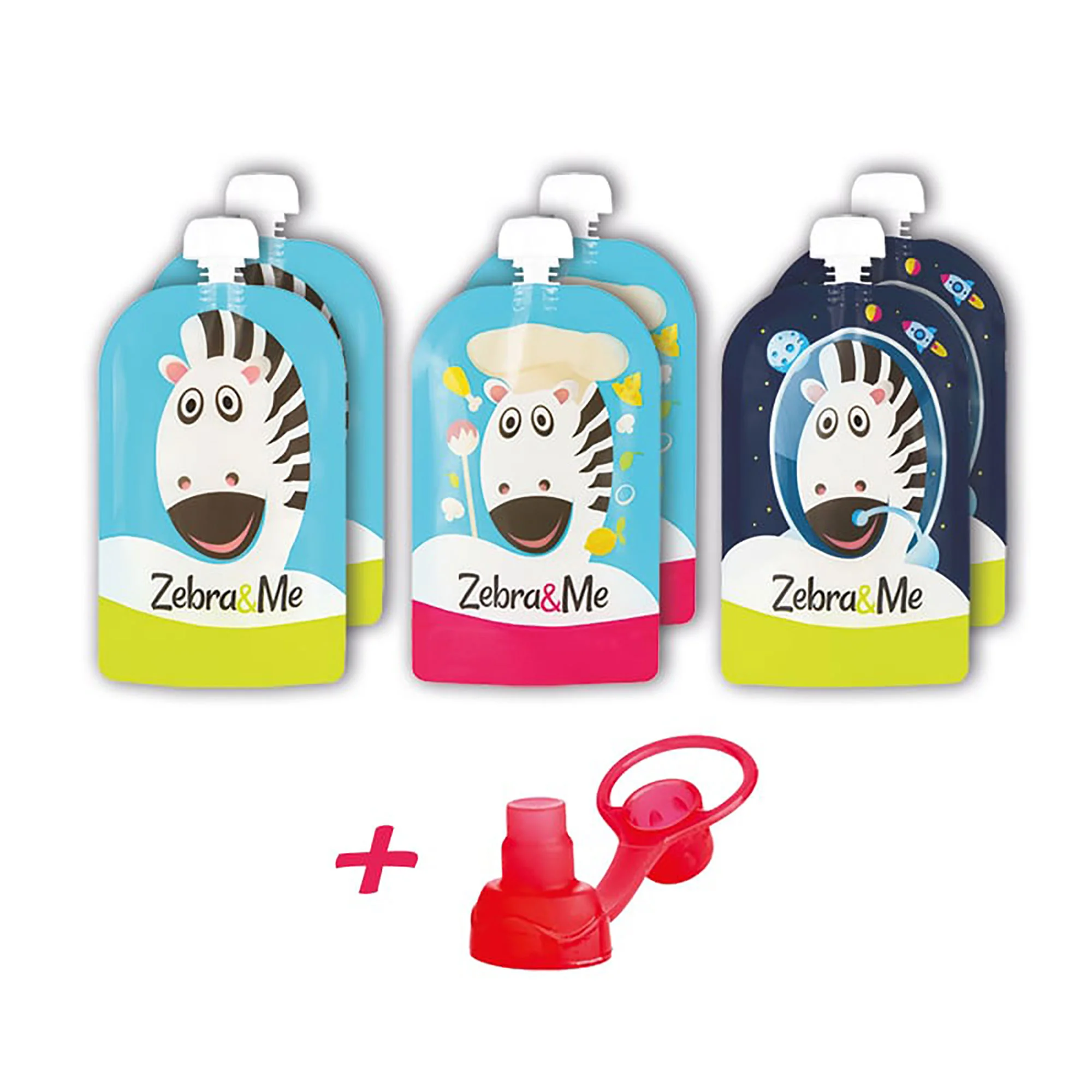 Zebra&amp;Me kapsičky na opakované použitie 6ks + náustok zadarmo - Zebra + kozmonaut + kuchár