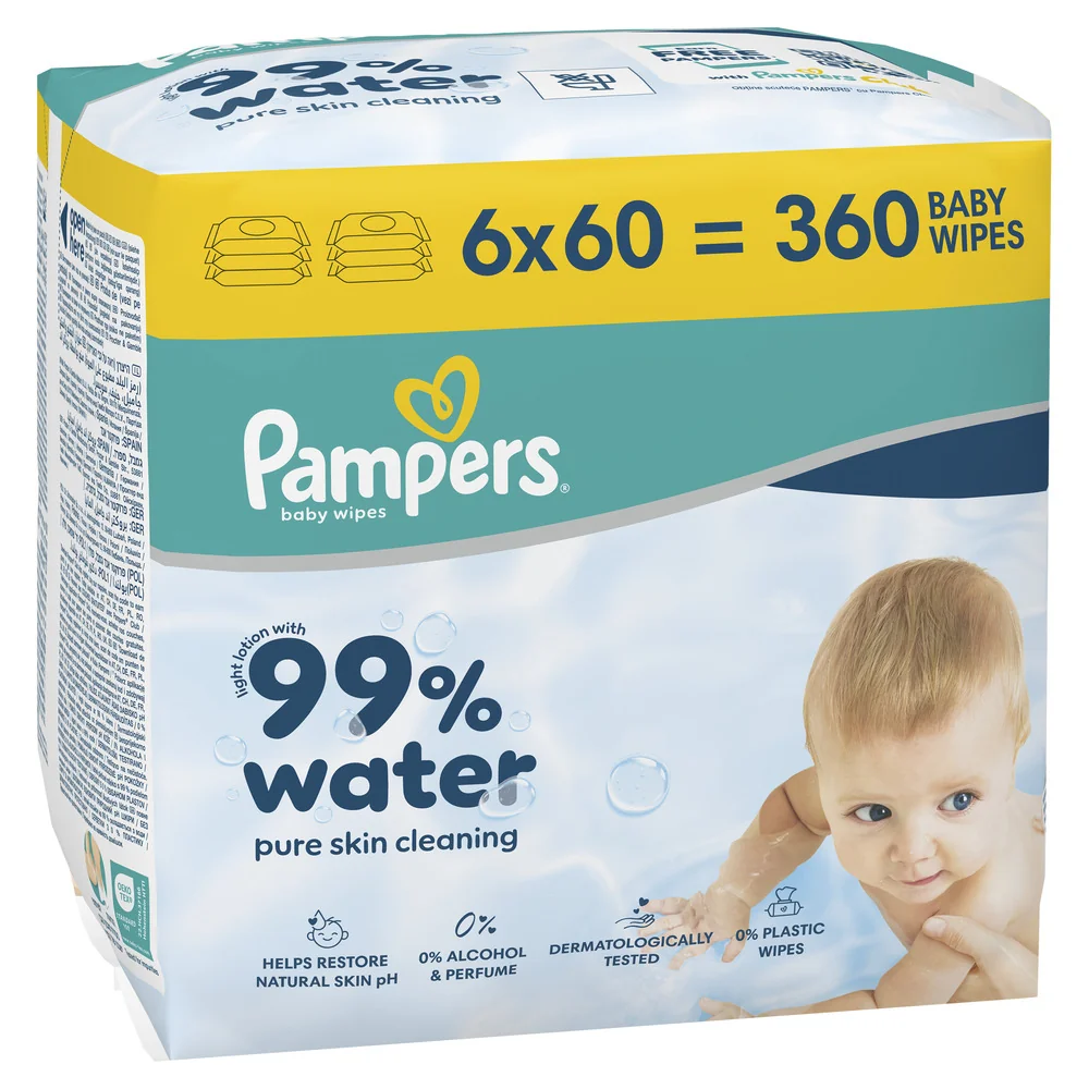 Pampers 99 % Water detské čistiace obrúsky 6 x 60 ks
