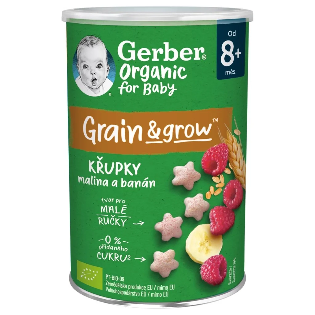Gerber Organic CHRUMKY Ryžovo-pšeničné 1×35 g, s malinami a banánom (od ukonč. 8. mesiaca)