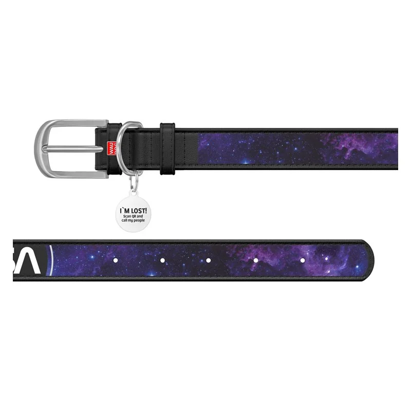 Kožený obojok so vzorom NASA 21 čierny, Obvod krku: 19-25 cm, širka: 9 mm
