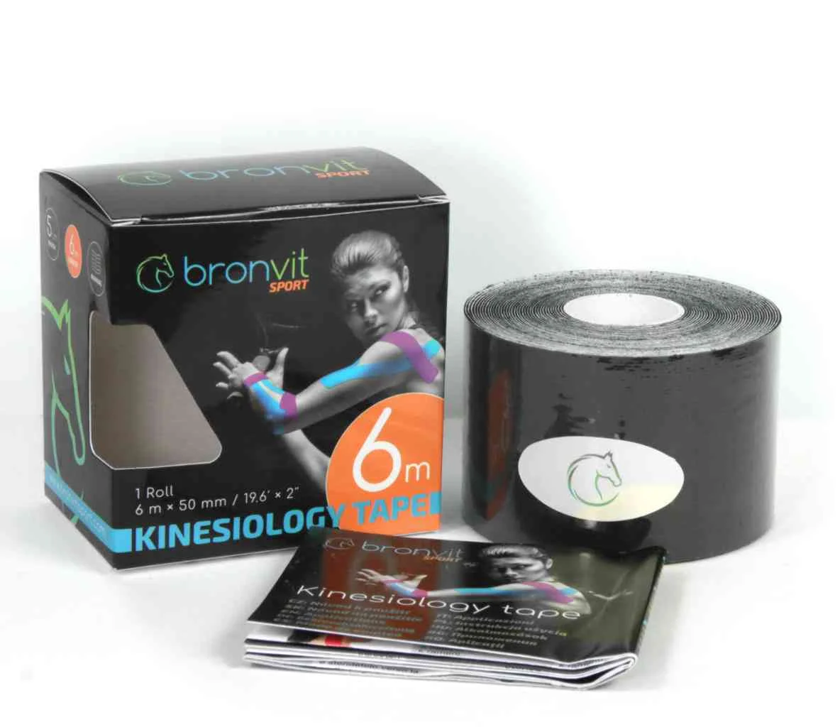 BronVit Sport Kinesio Tape classic čierná 5cmx6m 1×1 ks, kinesio tape