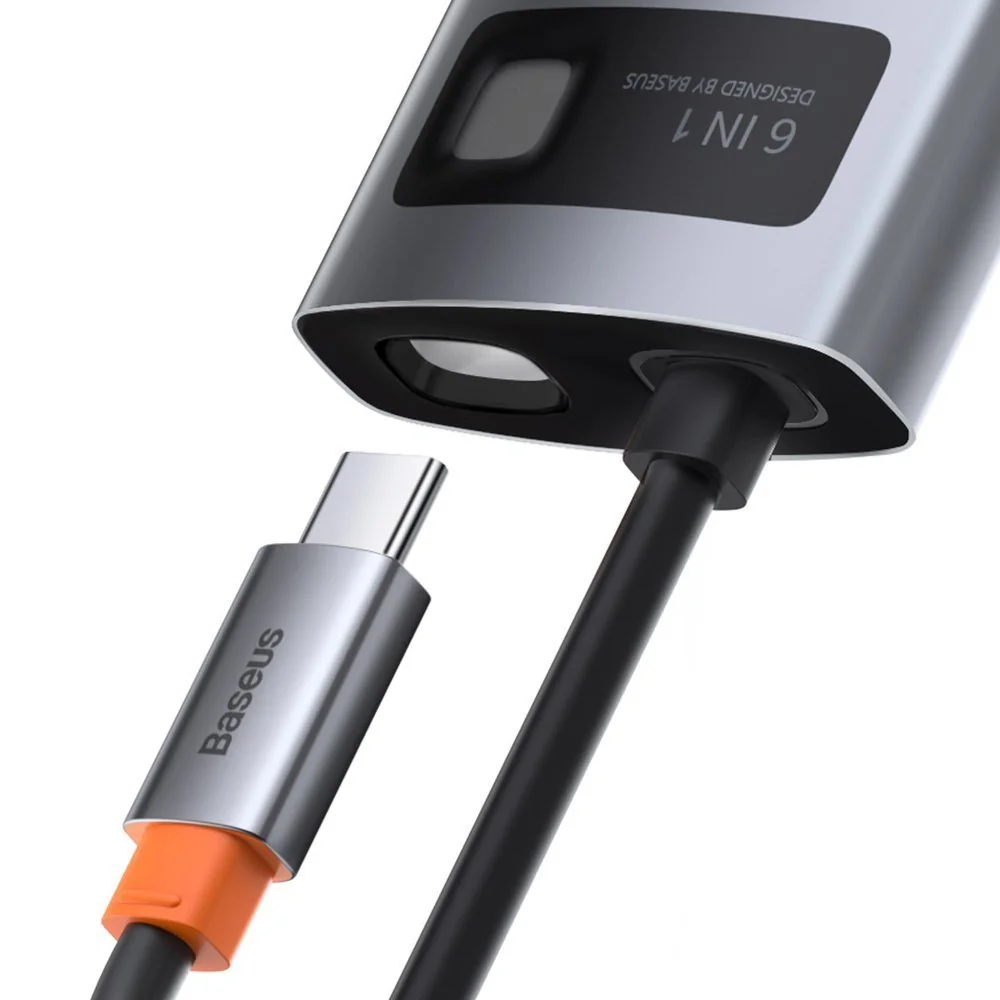 Baseus Metal Gleam HUB adaptér USB-C - USB-C, 3x USB, HDMI, RJ45, šedý