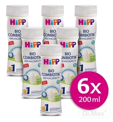 HiPP 1 BIO Combiotik  Počiatočná tekutá dojčenská výživa sixpack 6×200 ml, mliečna dojčenská výživa