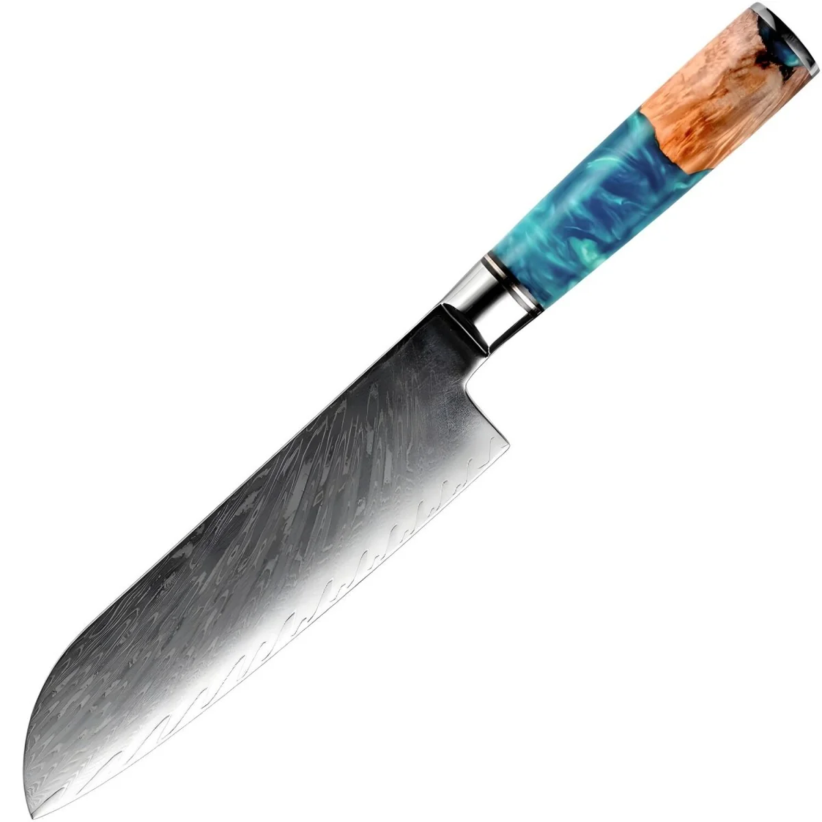 Damaškový kuchynský nôž Santoku Santoku/Modrá