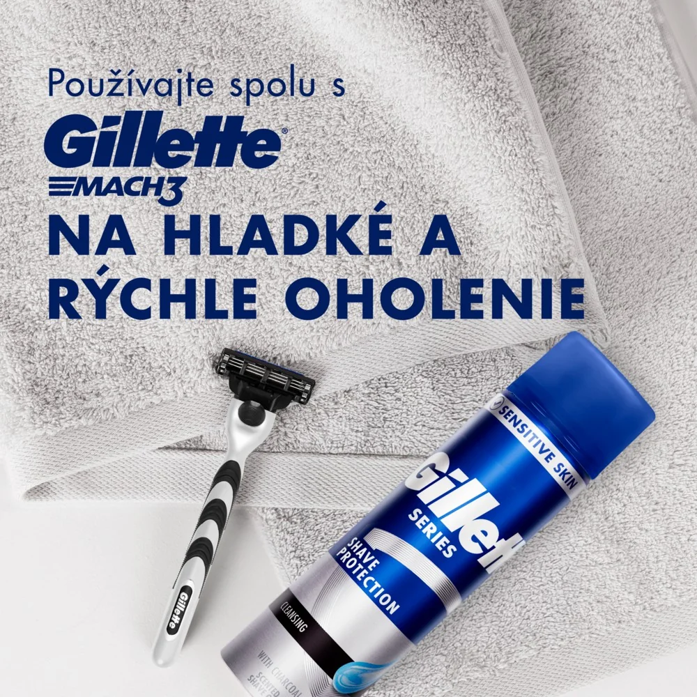 Gillette darčeková sada Mach3 Charcoal: pánsky holiaci strojček s 3 čepeľami, 2 náhradné hlavice, gél na holenie, ponožky 1 set