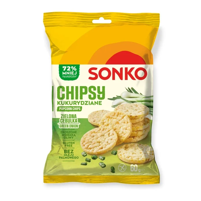 SONKO Pukancové čipsy s príchuťou jarnej cibuľky 1×60 g, pukancové čipsy