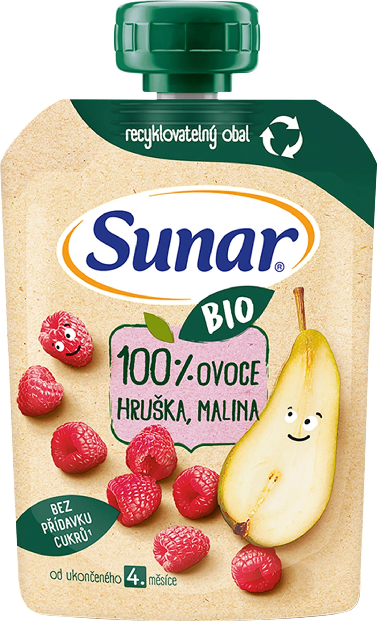 Sunar Kapsička Hruška, malina 1×100 g, ovocný príkrm (100% ovocia), 4m+