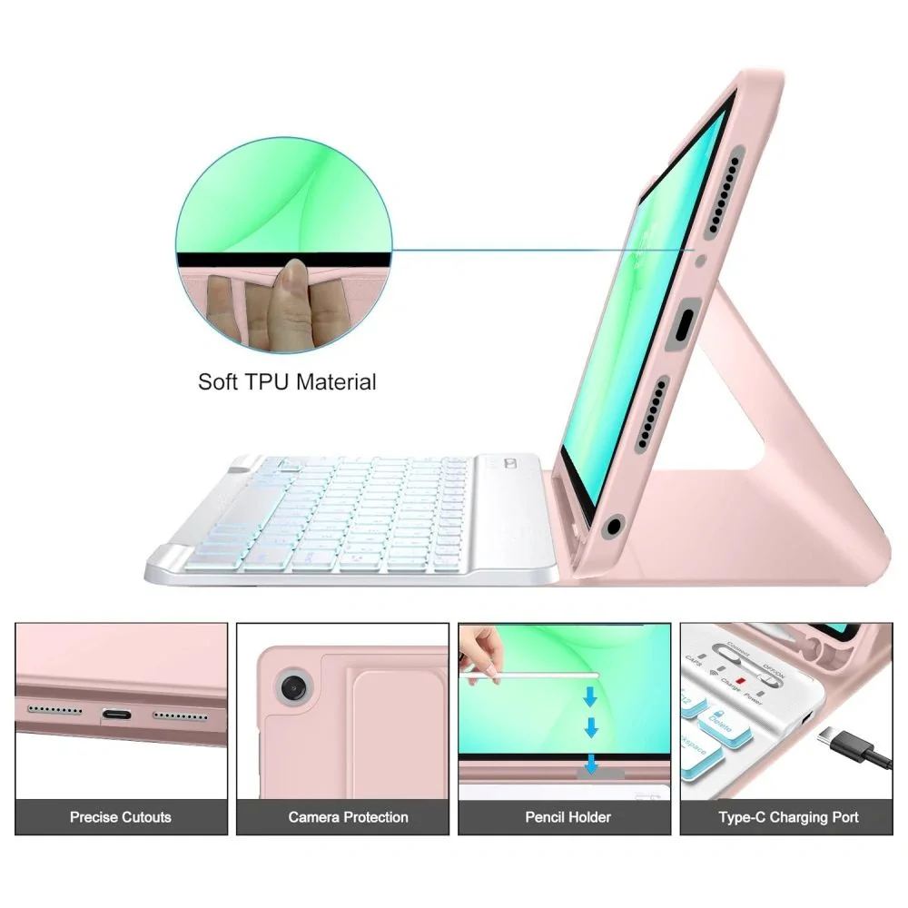 Tech-Protect SC Pen Keyboard puzdro s klávesnicou na Samsung Galaxy Tab A9 Plus / A11 Plus 11'', ružové b A9 Plus / A11 Plus 11'', ružové