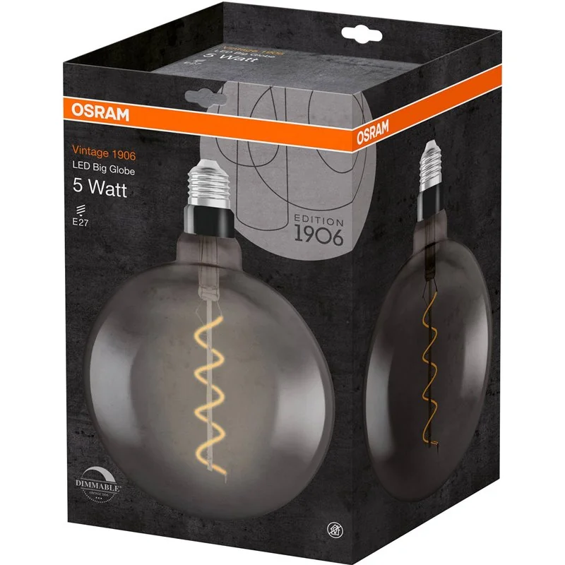 Žiarovka OSRAM LED  FILAMENT BIG GLOBE 12 SPIRAL DIM BLACK 1906 E27 5W/818